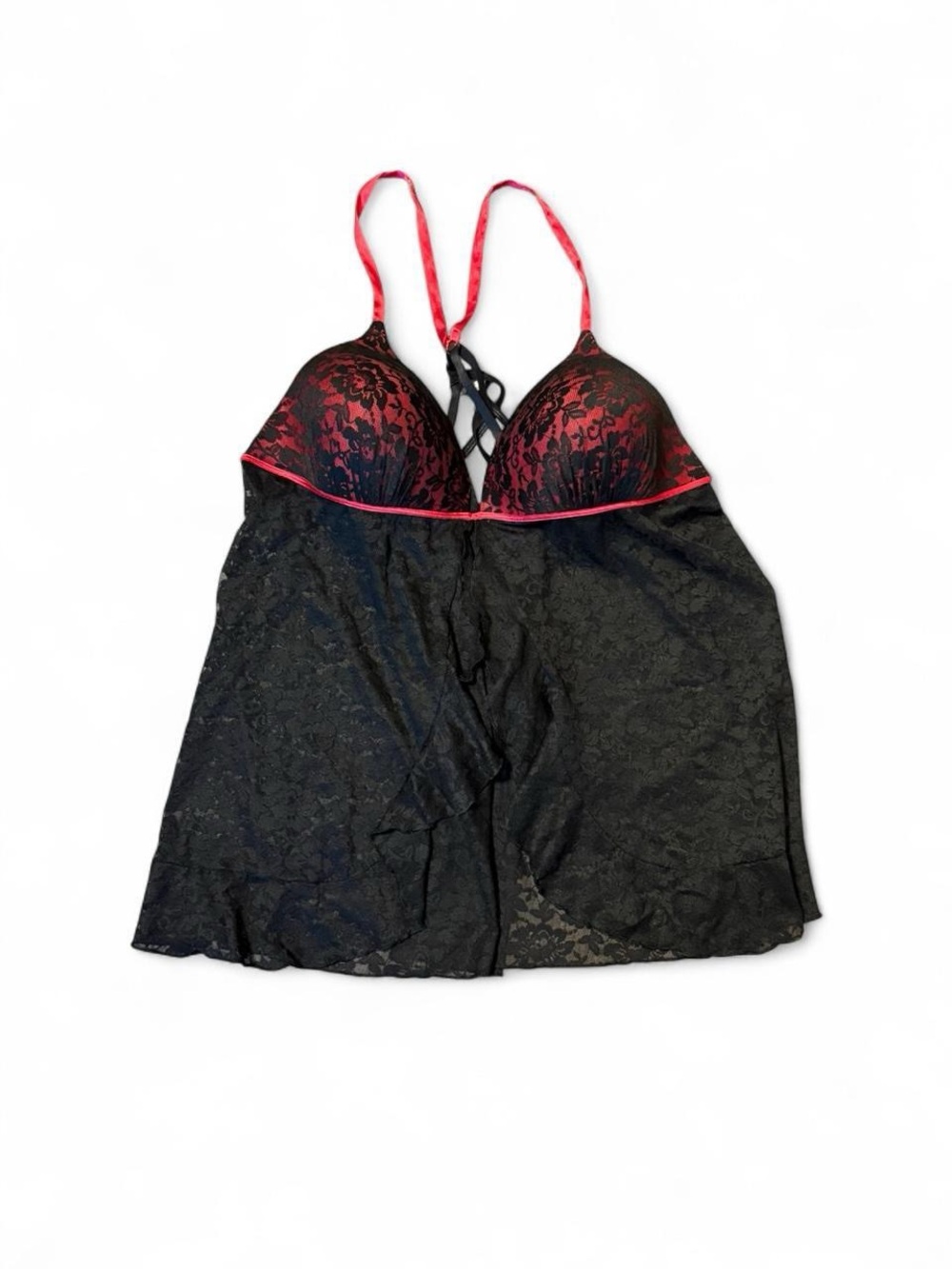 Secret Treasures Lace-Trimmed Black and Red Babydoll Chemise, Size 3XL